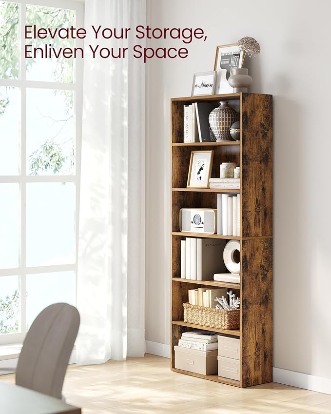 VASAGLE Set of 2 Bookshelves, 23.6 Inches Wide, 6-Tier Open Bookcases with Adjustable Storage Shelves, Floor Standing Units, Rustic Brown ULBC166X01-2
