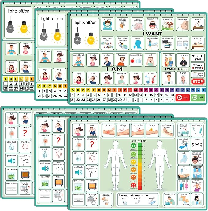 6 Pcs Communication Board for Nonverbal Adults Aphasia Colorful Picture Symbol Communication Cards for Patients Children(Green)