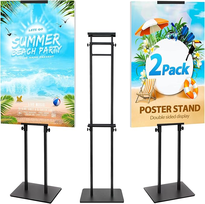 VAIIGO 2Pack Poster Stand for Display, Heavy Duty Floor Standing Sign Holder, Double-Sided Poster Board Stand, Adjustable Height Up to 80 inch, Outdoor Banner Stand for Board & Foam Display, Black