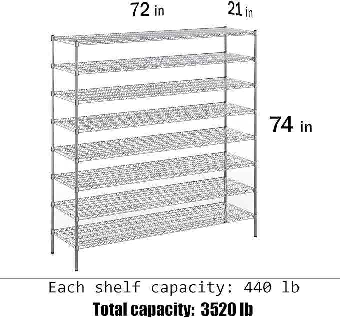 Regal Altair 21" Deep x 72" Wide x 74" Height Wire Shelving Kit | 8-Tier | NSF Commercial Storage Rack Unit
