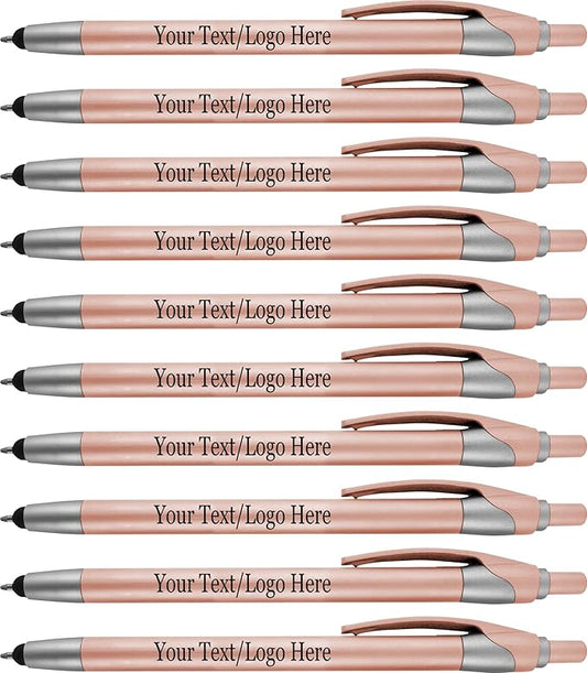 Personalized with Your Custom Logo or Text Pens-Pack of 450- for Marketing, Parties, and Events, 2 in 1 Capacitive Stylus & Ballpoint Pen Compatible with Touchscreen Devices, Black Ink, Rose Pens