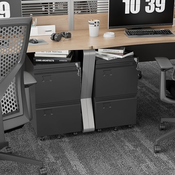 SUXXAN 2 Drawer File Cabinet with Wheels, Under Desk Drawer with Lock Name Card Holder for Home Office, Metal Filing Cabinet for Legal/Letter Size, Assembly Required