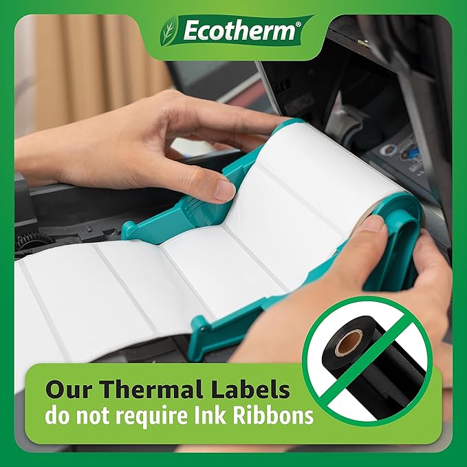 1.5" x 1" Thermal Labels | 4 Rolls | 5300 Labels | fits Zebra, Godex, Arkscan, iDPRT, Offnova Thermal Label Printers and More | Blank White Adhesive Stickers by Ecotherm