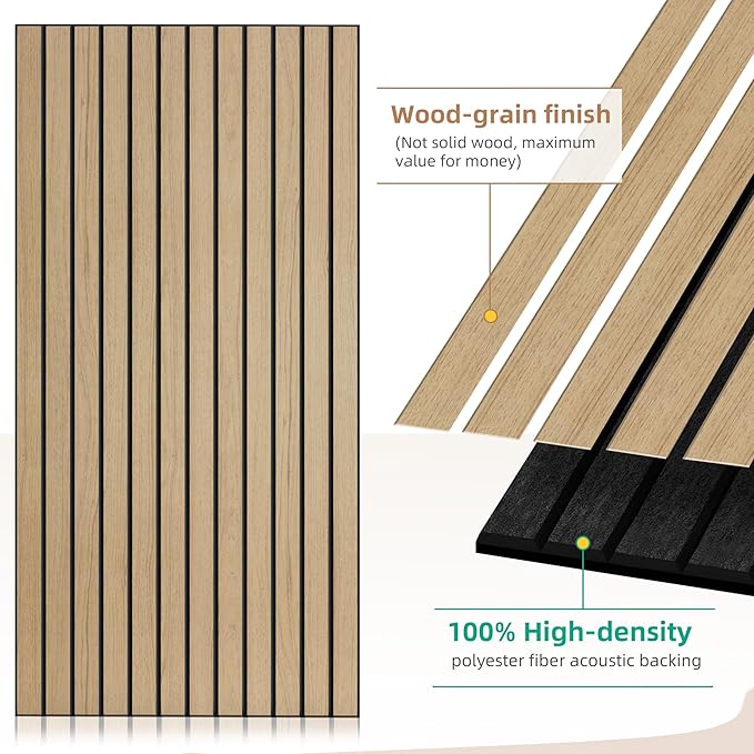 AUTORIFIC Wood Veneer Sound Panels, 10 Pack 47.2”x23.6” Wall Panels, Decorative Acoustic Panels for Walls, for Office,Home Theater,Studio,Living Room, Teak(Mitred)