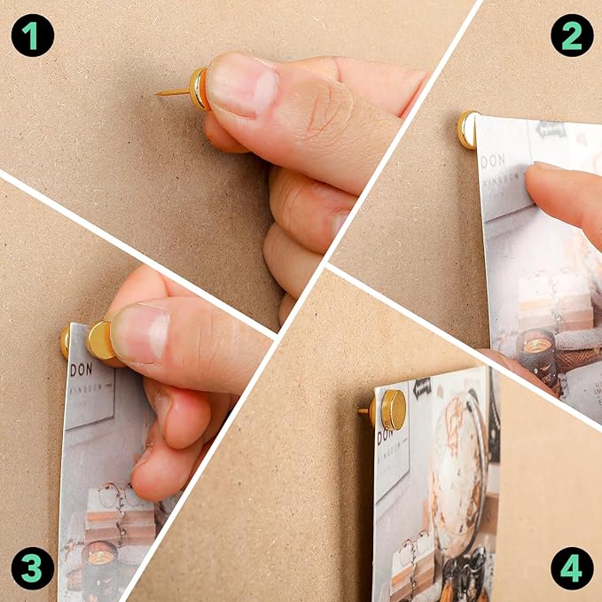 E BAVITE 50 Set Magnetic Push Pins,Flat Push Pin, Magnetic Thumb Tacks for Wall Bulletin Board Poster and Photo Hangers (Gold)