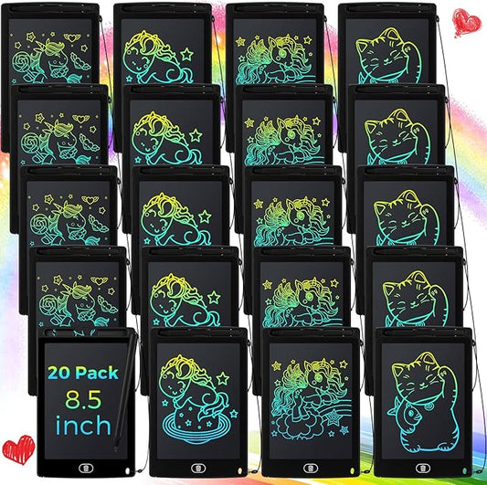 Zhehao 20 Pack LCD Writing Tablet for Kids: 8.5 Inch Colorful Drawing Doodle Boards - Reusable Erasable Doodle Board Educational Learning Toys Gifts for Toddlers Ages 3-8 Party Favors(Black,Cute)