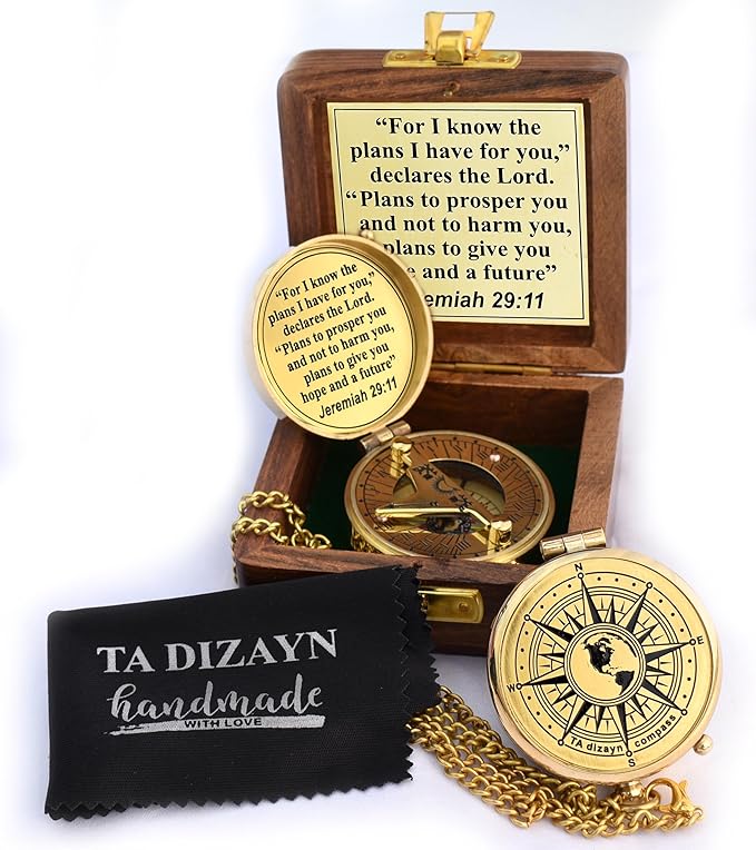 For I Know The Plans I Have For You, Jeremiah 29:11, Solid Brass Directional Engraved Compass, Baptism Gifts for Boys Girls, First Communion, Christian Gifts for Men, First Confirmation Gifts for Boys