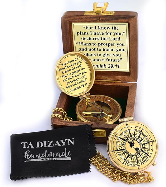 For I Know The Plans I Have For You, Jeremiah 29:11, Solid Brass Directional Engraved Compass, Baptism Gifts for Boys Girls, First Communion, Christian Gifts for Men, First Confirmation Gifts for Boys
