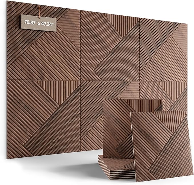 Fluxynara Large Felt Bulletin Board,Cork Board Alternative 70.87'' x 47.24'' Art Acoustical Wall Panels-6 Pack with 60 Adhesive Tabs,for Recording Studio/Home Offices-Walnut/Diamond