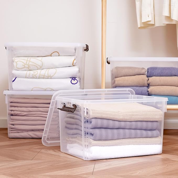 Citylife 58.1 QT Plastic Storage Bins with Latching Lids Stackable Storage Containers for Organizing Large Clear Storage Box for Garage, Closet, Classroom, Kitchen, 2 Packs