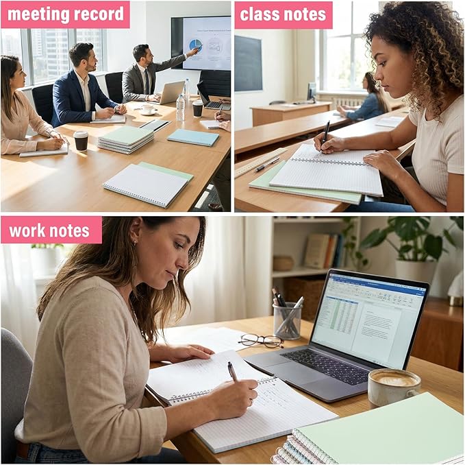 Maitys 6 Pcs Legal Pad Steno Spiral Notebook 8.5" x 11" Top Bound Spiral Pads Hard Cover College Ruled Notepad 70 Sheet Pad for School Office University Home(Macaron Color,Luxurious Style)