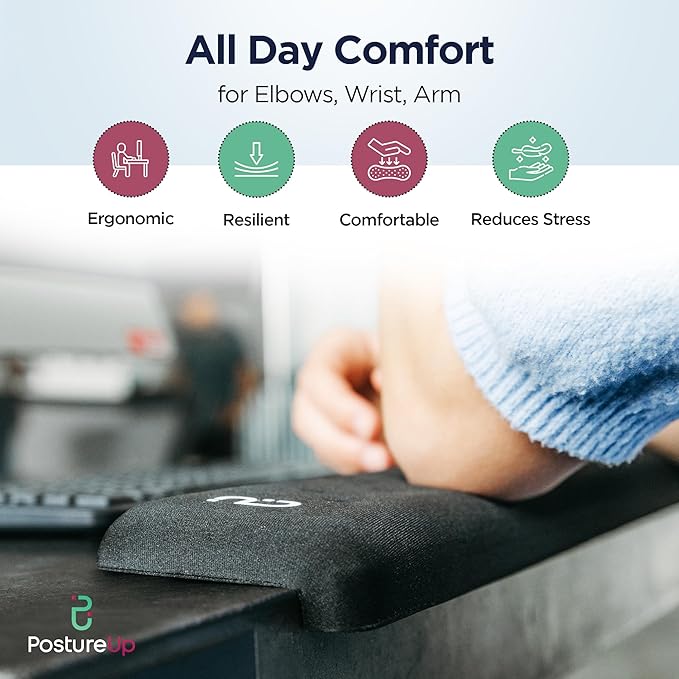 EdgeRest PostureUp L-Shaped Desk Long Wrist Rest Elbow, Forearm & Wrist Comfort Support for Table or Desk Edge, Non-Slip, Memory Foam Padding, Ergonomic Design for Work, Universal Fit, Black