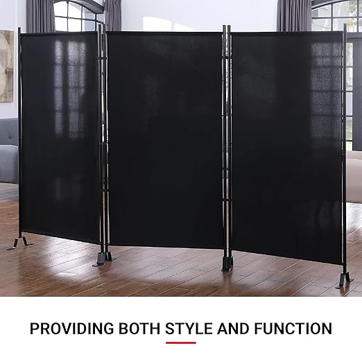 Proman Products - Galaxy Section Divider, Water Repellent Fabric Room Divider with Black Powder Coated Metal Frame for Indoors or Outdoors (Black)