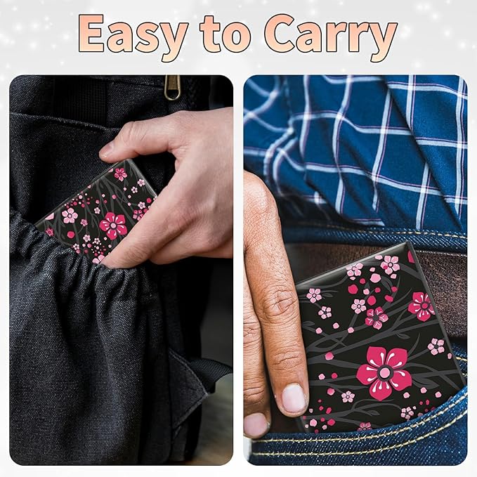 BWEGRHE Slim Credit Card Holder, Pink Cherry Blossom RFID Blocking Metal Wallet for Men & Women, Aluminum Minimalist Hard Case Pocket-Sized Business Cards Organizer (Fits Up to 10 Cards)