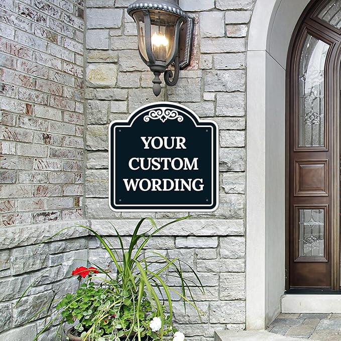 Custom Decorative Sign, Personalized Metal Sign for Business, Driveway, Home, Airbnb, Office Door Plaque, Black Background Sign, 24x24 Inches, ACM, Fade Resistant, Made in USA by Sigo Signs