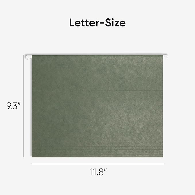 Smead Hanging File Folder, 1/5-Cut Adjustable Tab, Letter Size, Standard Green, Hanging Folders for Filing Cabinets, File Organizer Folder, 25 Count