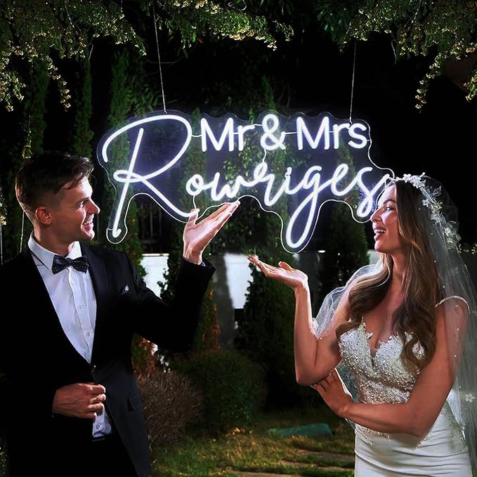 BUIZZEUOIV Custom Neon Sign, Neon Sign Customizable Large LED Wedding Neon Name, Custom Light Signage Personalized for Wedding Anniversary, Light Up Sign for Christmas Party Gift