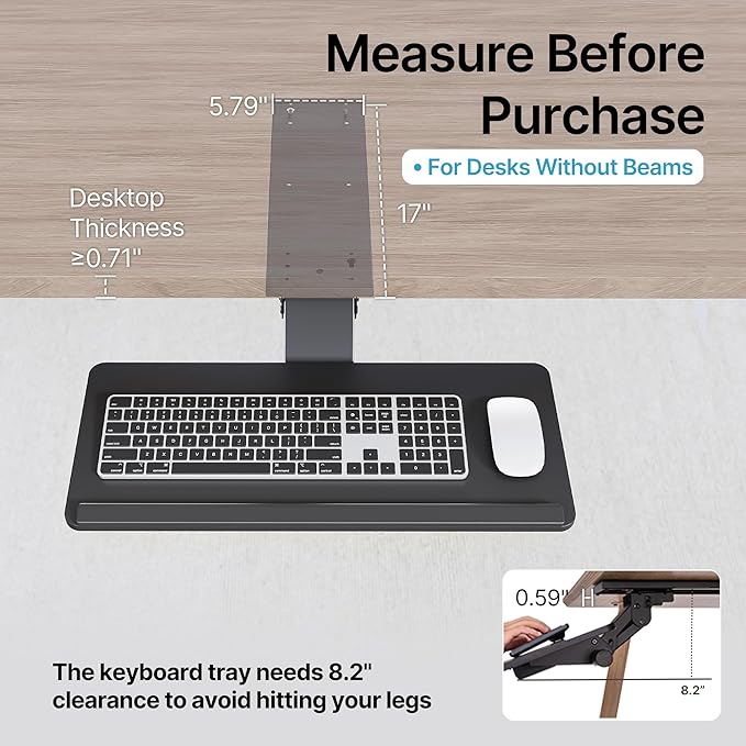 PEGZONE Keyboard Tray Under Desk with Storage Drawer, Height Adjustable Keyboard Tray Slide Out Swivel Tilt, Ergonomic Under Desk Mount Keyboard & Mouse Holder for Gaming Home Office, 25x11'', Black