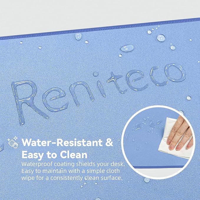 Reniteco Waterproof Large Gaming Mouse Pad with Durable Stitched Edges, Non-Slip Rubber Base, Grainy Jacquard Mouse Mat Desk Pad for Home Office Gaming, 31.5''x11.8''x0.12'', Matte Blue