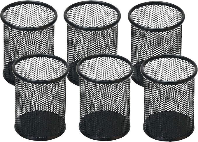 SNOW COOLER Pen Holder Pencil Holder Mesh Metal Pen Cup Holder Pencil Cup Holder for Desk Office Home Pen Organizer Black, 6 Pack