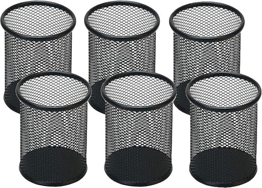 SNOW COOLER Pen Holder Pencil Holder Mesh Metal Pen Cup Holder Pencil Cup Holder for Desk Office Home Pen Organizer Black, 6 Pack