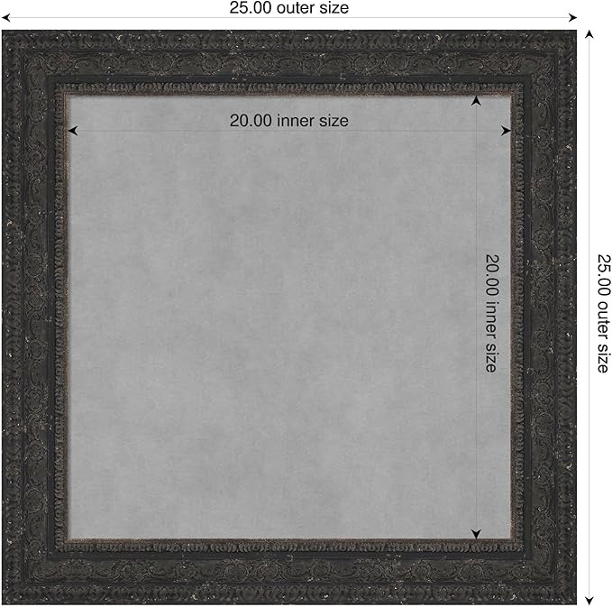 Amanti Art Black Framed Magnetic Board 25x25 Medium Vision Board for use with Magnets, 100% Metal Sheet to Display Items as Office Decor or for Home Organization in mudroom, Kitchen or Kids Room