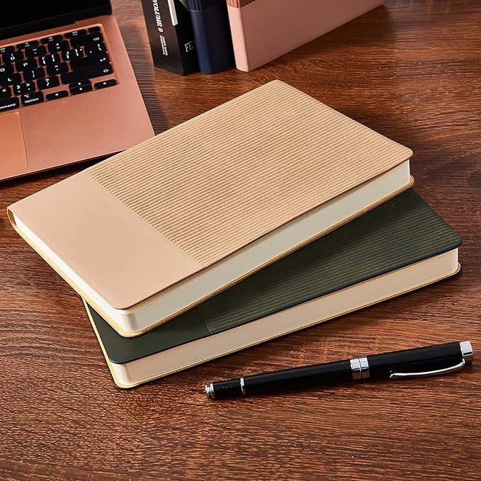 TSFPapier Lined Journal Notebook for Work College Ruled Note Book 5.79"x8.27" A5 PU Leather Daily Journaling 216 Pages for Women Men Writing Home School Supplies Business (Khaki/Green)