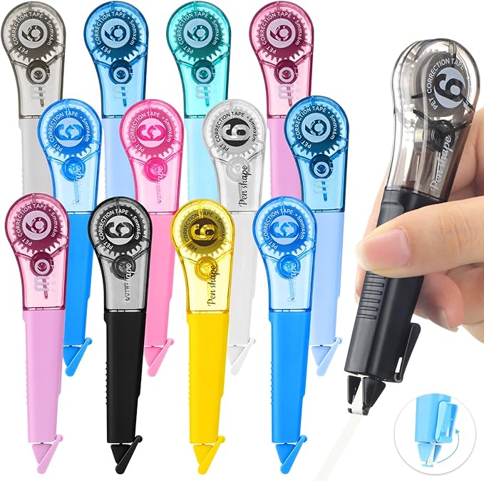 auroray 18 Pack Correction Tape Pens 1/5" X 236", 9 Color Correction Tape Pens Easy to Use Applicator for Instant Correction Students School Office Supplies