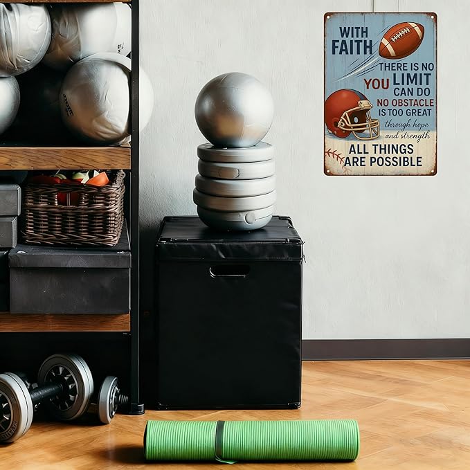With Faith Football Metal Sign – Vintage Christian Sports Wall Art for Locker Room, Bedroom, or Gym – Motivational Gift for Athletes, Coaches, and Football Fans (FOOTBALL)