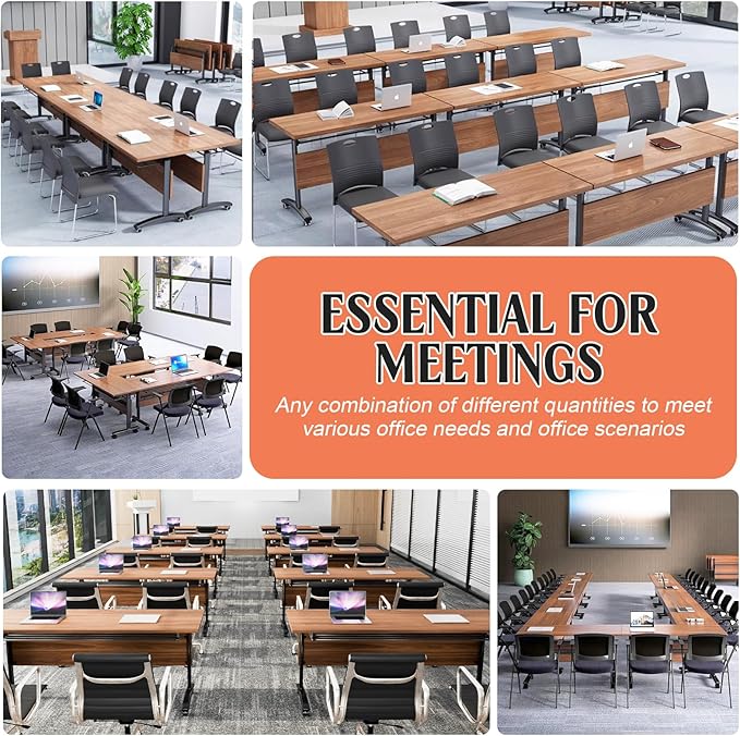 JEHUJD Conference Table,55.1''Folding Conference Room Table for 4-12 People,Mobile Flip Top MeetingTraining Table with Different Coulor and Styles for Offices, Classrooms,Meeting Room (4, D)