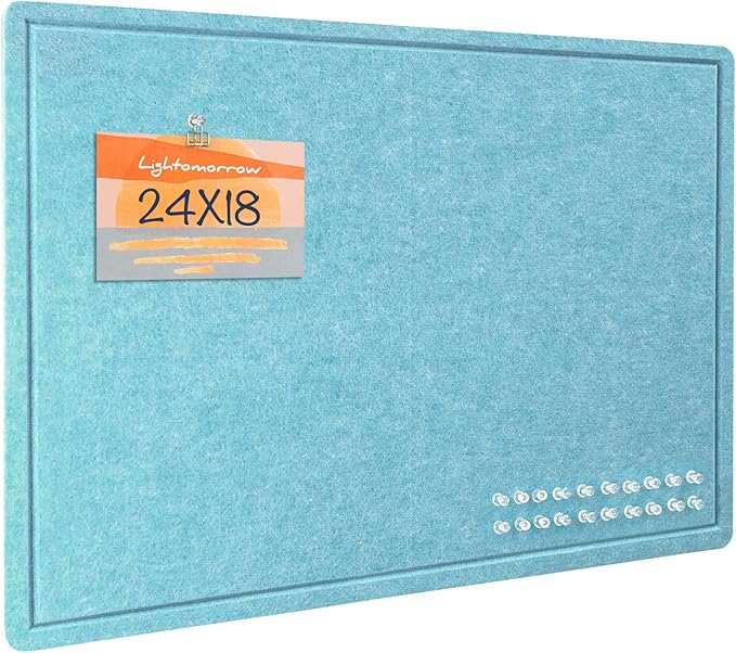 Bulletin Board, 24 x 18 inches Felt Board Decorative Pin Board, Cork Board Alternative for Wall, Foldable Self-Adhesive Vision Board Mood Board with 20 Pushpins - Turquoise Blue