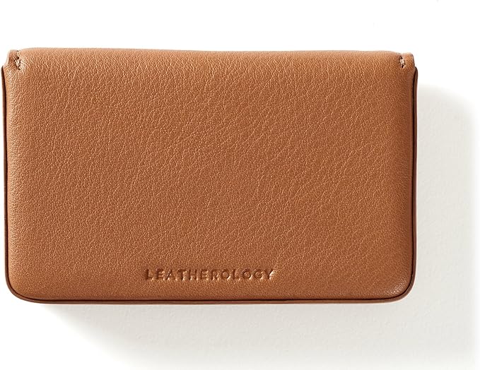 Leatherology Cognac Business Card Case, Magnetic Closure ID Holder, Full Grain Leather