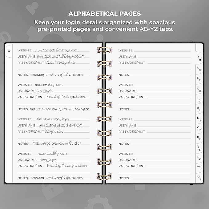 Clever Fox Password Book Spiral – Mini Internet Address & Password Organizer with Laminated Alphabetical Tabs – Small Password Keeper Journal – Hardcover, Pocket Size, 4.7x5.7” (Black)