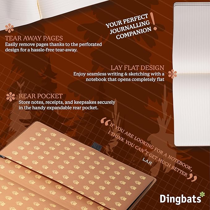 Dingbats* - Wildlife A4 Lined Notebook - Extra Large Hardcover PU Leather Journal - for Work, Travel - Pocket, Elastic Closure, Pen Holder, Bookmark