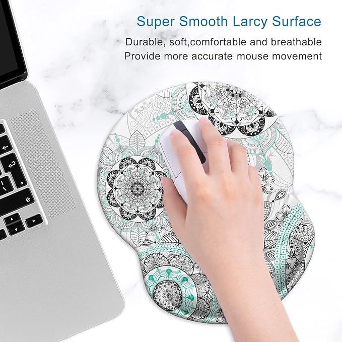 ITNRSIIET Ergonomic Mouse Pad with Gel Wrist Support Small Wrist Rest Smooth Surface Non-Slip PU Base Comfortable Office Supplies Pain Relief, 8.7 x 7.2 inches, Mandala Flowers