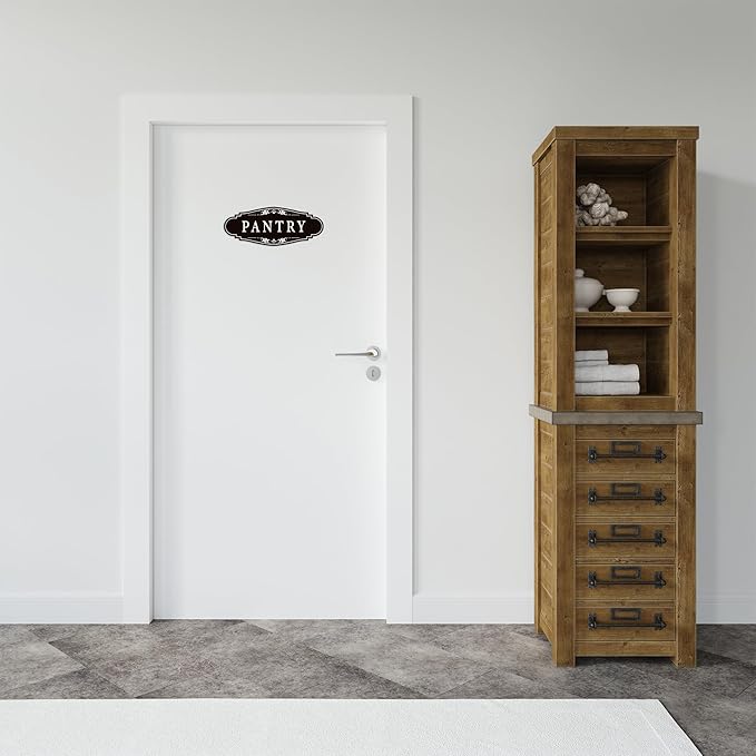 Pantry Door Sign Sticker for Kitchen, Self-adhesive Farmhouse Pantry Decor for Home，Waterproof Vinyl Food Storage Decals for House Area, Glass/Wooden Door, Restaurant （Black）