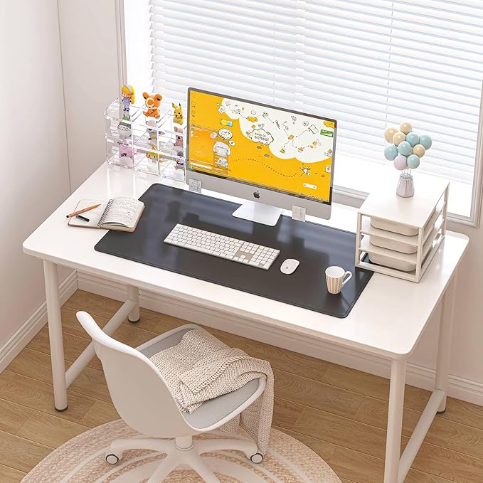 DAWNTREES Desk Mat Protector,PU Leather Desk Pad,Non Slip, Large Mouse Pad and Keyboard Mat, Waterproof Writing Pad for Office and Home (Black)