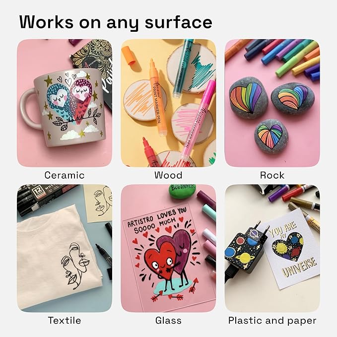 ARTISTRO 12 Regular Paint Pens for Glass Marking, Rock Painting, Ceramic, Wood, Fabric, Scrapbooking, DIY Craft Making, Coloring - Acrylic Paint Markers Medium Tip 3mm