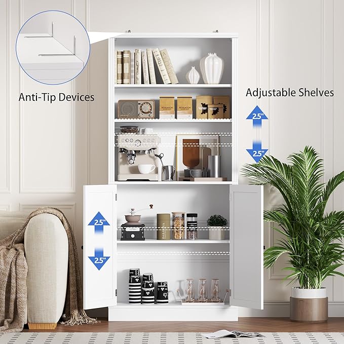 BORNOON 71.4" Tall Bookshelf with Cabinet, 5-Tier Floor Standing Bookcase with Doors & Adjustable Shelves, 31.5" Wide Storage Shelf, Metal Handles, Modern Organizer for Home Office, Living Room