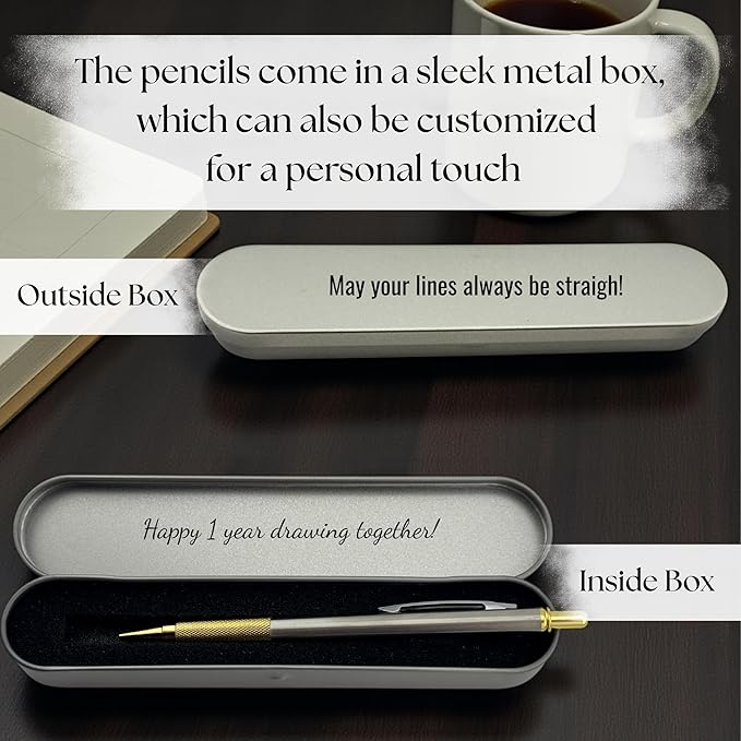 Custom Engraved Mechanical Pencil – Personalized 2.0mm Refillable Drafting Tools – Gift for Architects, Engineers, Students, Designers, Graduation (Chrome w/ Gold Trim Pencil Engraved)