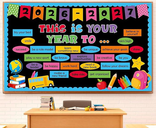 This is Your Year Set Bulletin Board Becorations Classroom Decoration Inspirational Welcome Back to School Colorful Bulletin Board Cutouts for School Office Classroom Home Chalkboard Wall Decor
