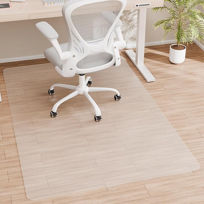 HOMEK Office Chair Mat for Hardwood Floor, 46”x 60” Crystal Clear Hard Floor Chair Mat, Transparent Floor Protector Mat Flat Without Curling