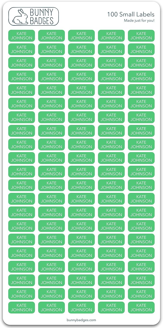 Personalized Labels (100 Count) (0.9" 0.4") Small Custom Name Stickers - Waterproof for Kids, Toddlers and Parents