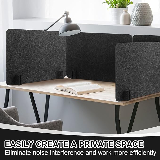 Fabbay 10 Pcs Acoustic Freestanding Desk Divider Desk Partition 16 x 24 Inch Table Freestanding Up Privacy Panel Visual Distraction and Noise Reducing for Office Furniture Classroom (Black Gray)