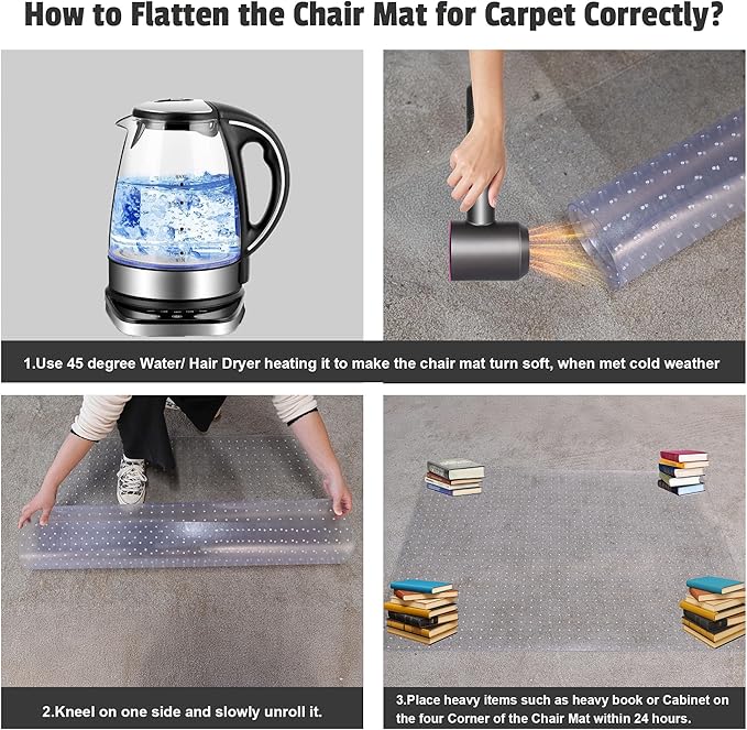 Office Chair Mat for Low Pile Carpet, 30" x 48" Transparent Office Desk Chair Mat for Carpeted Floors, Studded Carpet Floors Protector Mat for Home & Offices
