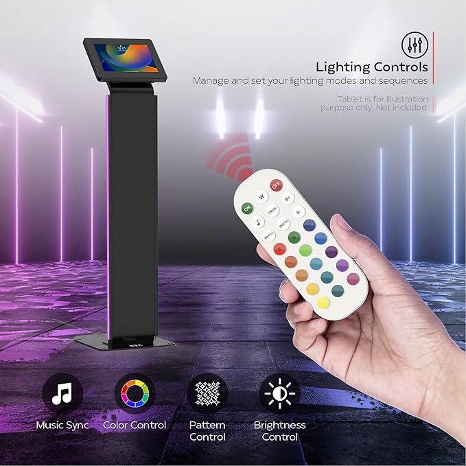 Kiosk Floor Stand with Led Lights - CTA Locking Kiosk Stand W/Led Lights Add On - for iPad 11 (A16) - Pro 11-inch M4 - Air 11-inch M3- iPad 10th Gen - Galaxy Tab & More Tablet - Black (PAD-LEDPARAF)