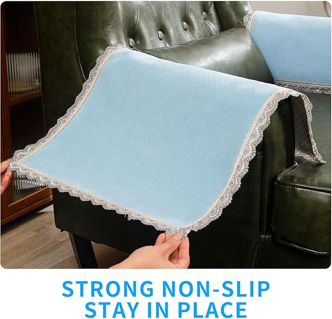 MINJIATEX Couch arm Covers,Non-Slip lace Sofa arm Covers Set of 2 Washable Sofa armrests Cover for Living Room Recliner Chair arm Cover Protectors for Leather armrest (YC-Baby Blue)