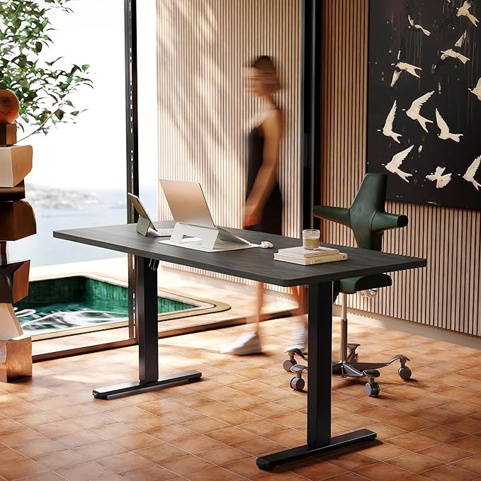 HUANUO Electric Standing Desk,55" x 28" Height Adjustable Desk, 4 Memory Height Settings, Sit to Stand Up Desk for Home Office, with Headphone Hook, Cable Manager, Vintage Brown