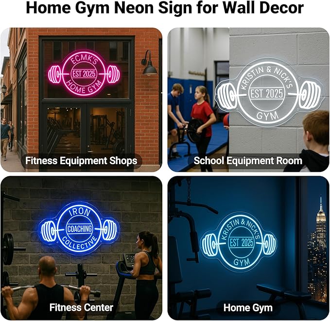 Customizable Gym Neon Sign Decor for Home Gym, Personalized Name GYM LED Light Up Signs, Custom Dumbbell LED Neon Light Decor for Home Gym, Fitness Club, Man Cave,Sports room, Fitness Lover Dad Gifts