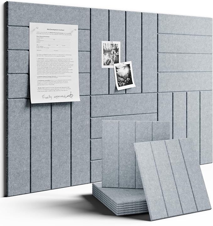Large Felt Bulletin Board 36"x24" Cork Board Alternative - 6 Pack with 40 Safe Removable Adhesive Tabs, Cork Boards for Walls Felt Board for Home Office Classroom Pin Board-Blue Gray